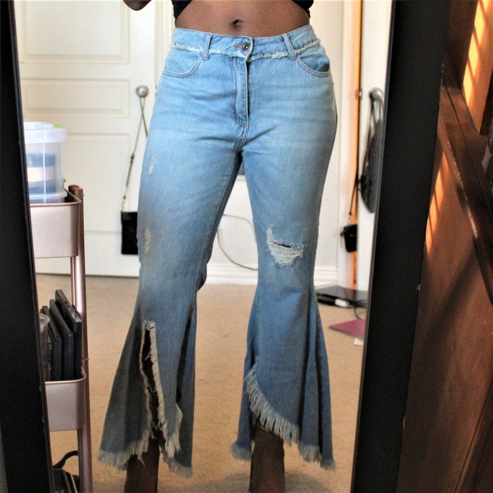 Zara Basic Denim Z1975 Distressed Flare Jeans